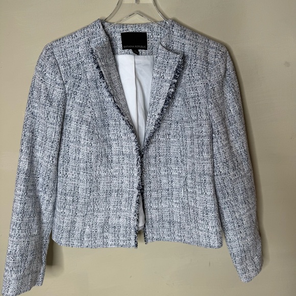 Banana Republic Light Blue Tweed Jacket Size 6 - Picture 3 of 10